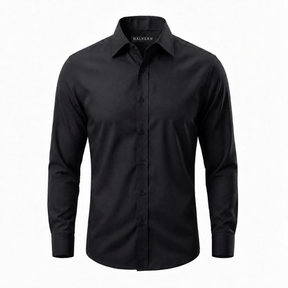 Halvern Glatt black wrinkle-free shirt with Halvern neck label
