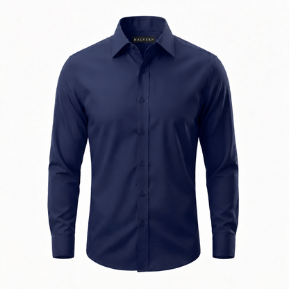 Halvern Glatt navy wrinkle-free shirt with Halvern neck label