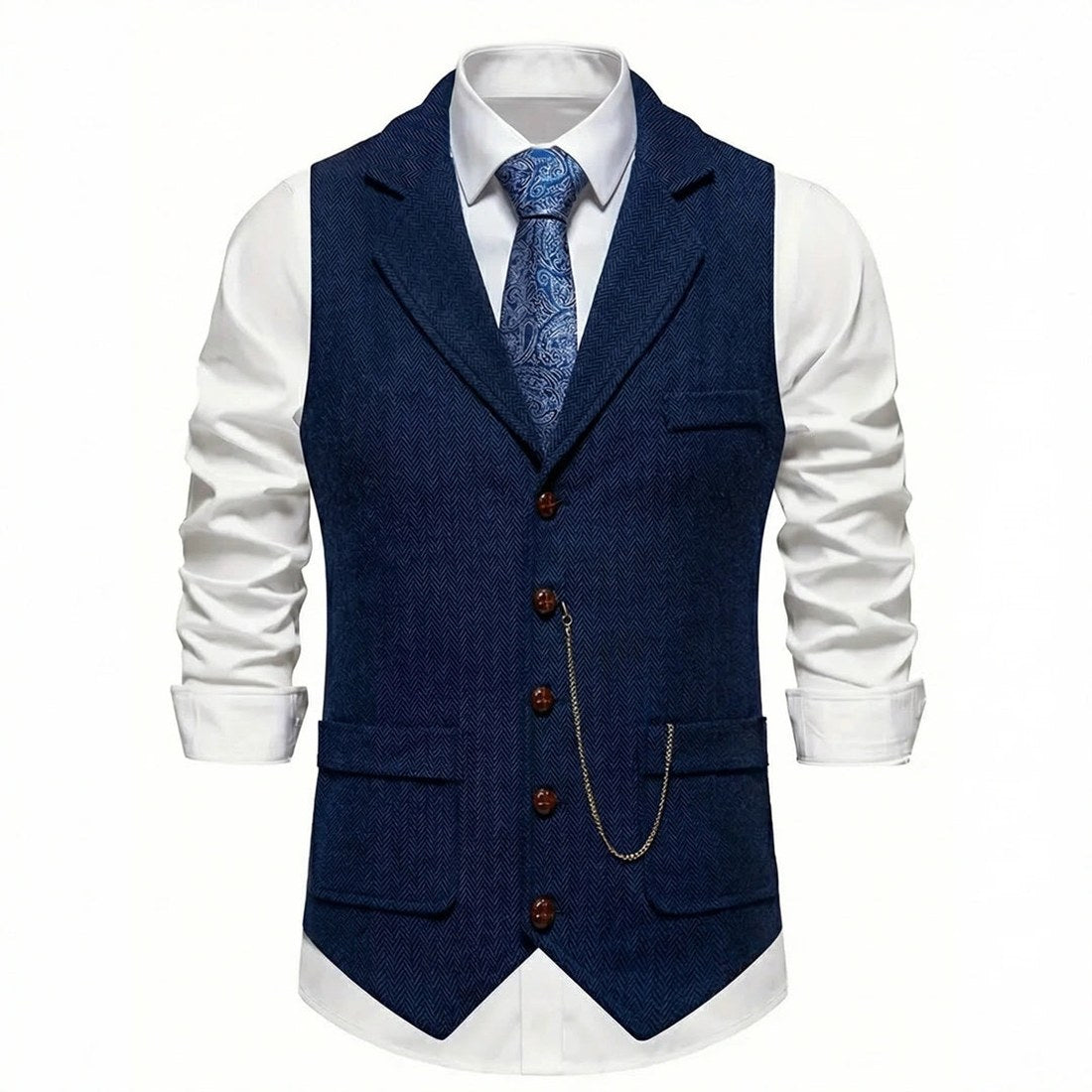 Lancaster waistcoat in Midnight Navy, front view