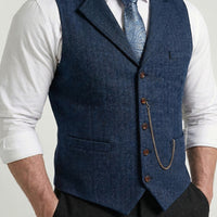 Lancaster waistcoat in Midnight Navy worn by a model