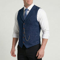 Lancaster waistcoat in Midnight Navy worn by a model