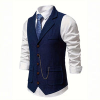Lancaster waistcoat in Midnight Navy, fabric and chain detail