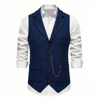 Lancaster waistcoat in Midnight Navy, fabric and chain detail