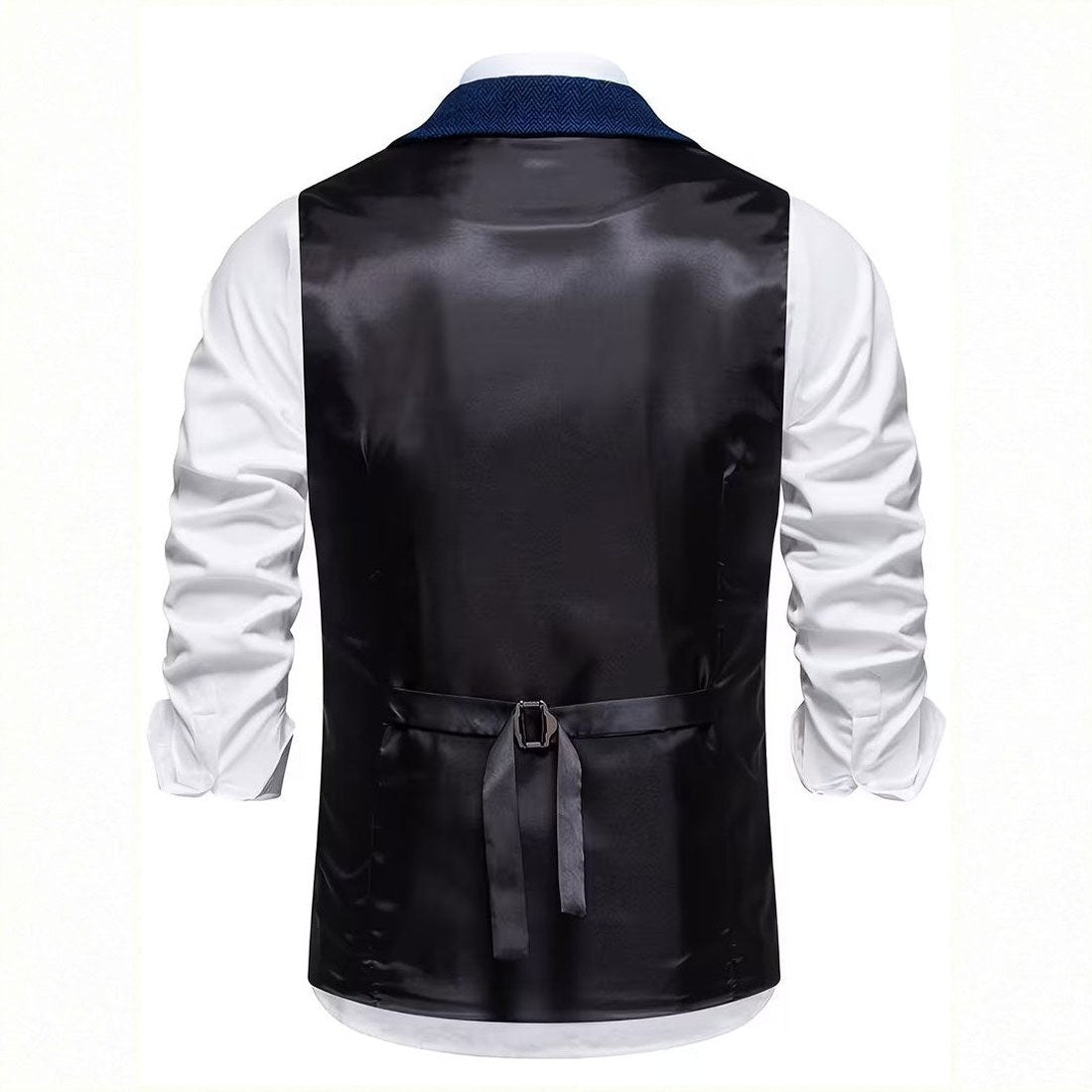 Lancaster waistcoat in Midnight Navy, fabric and chain detail