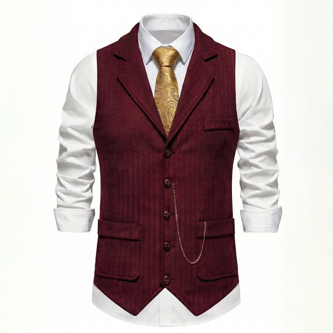 Lancaster waistcoat in Crimson Red, front view