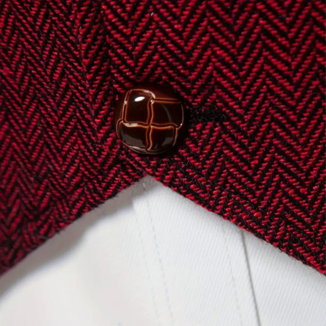 Lancaster waistcoat in Crimson Red, fabric and chain detail