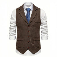 Lancaster waistcoat in Oxford Brown, front view