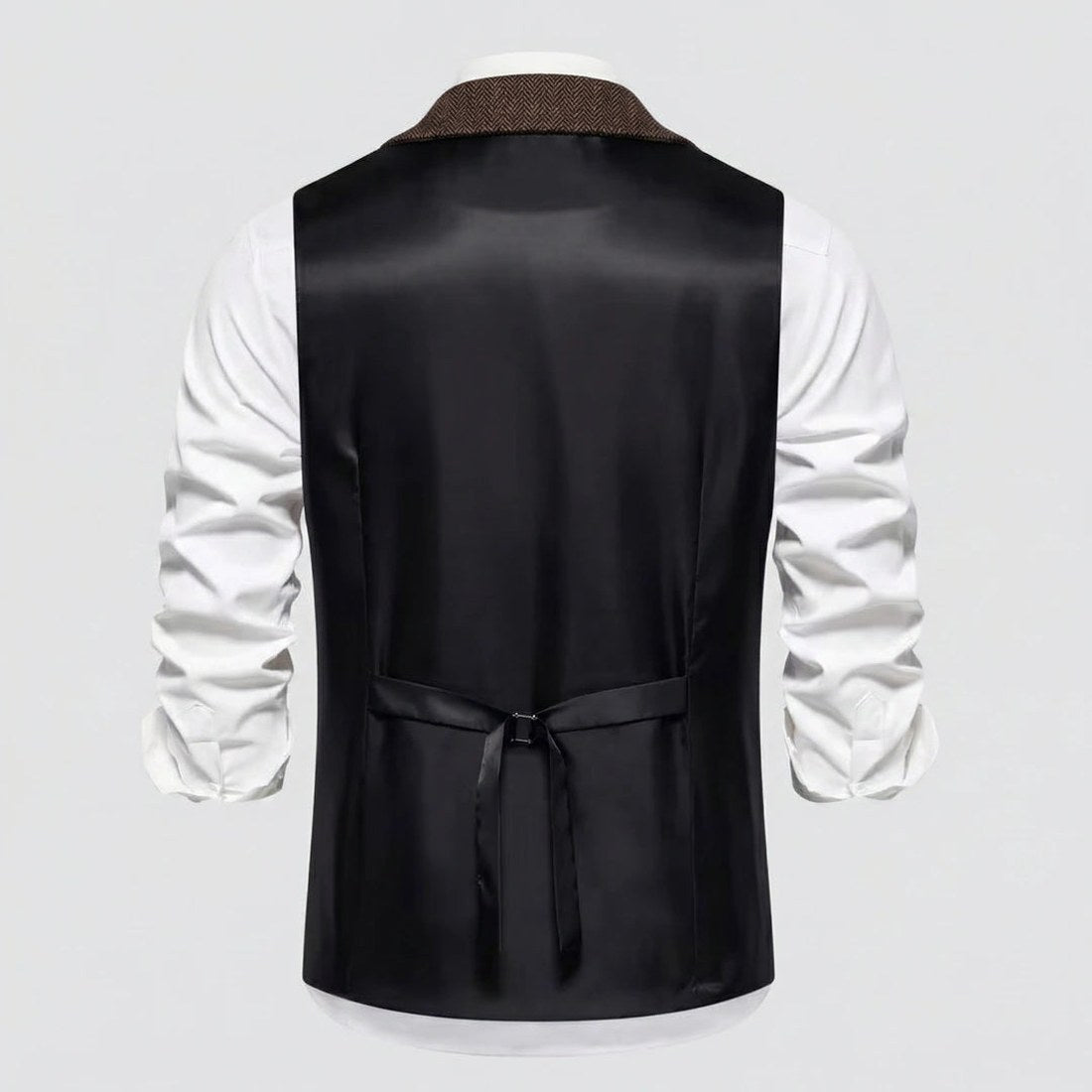 Lancaster waistcoat in Oxford Brown, fabric and chain detail