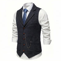 Lancaster waistcoat in Midnight Black, fabric and chain detail