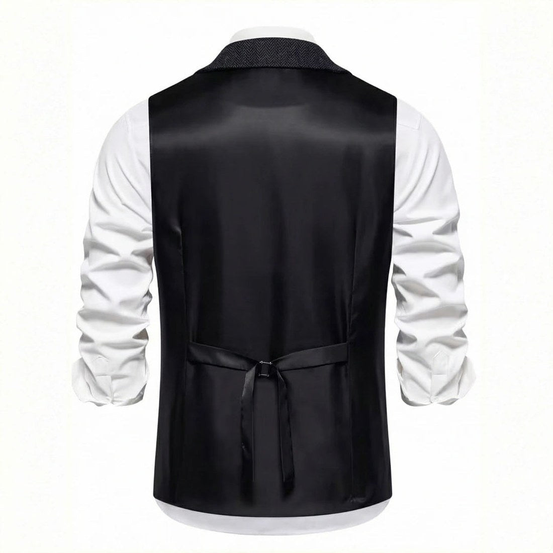 Lancaster waistcoat in Midnight Black, fabric and chain detail