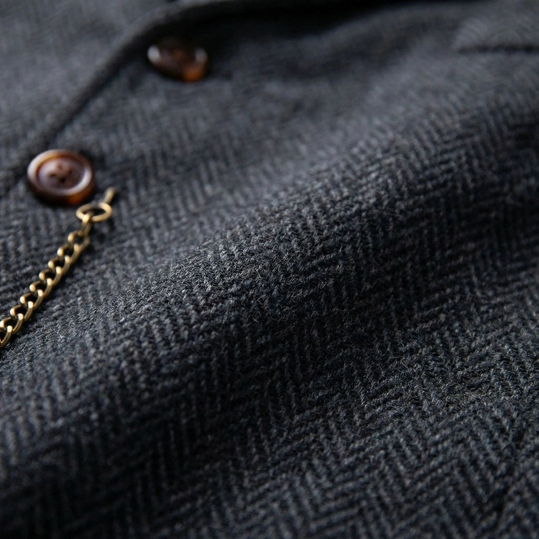 Lancaster waistcoat in Midnight Black, fabric and chain detail